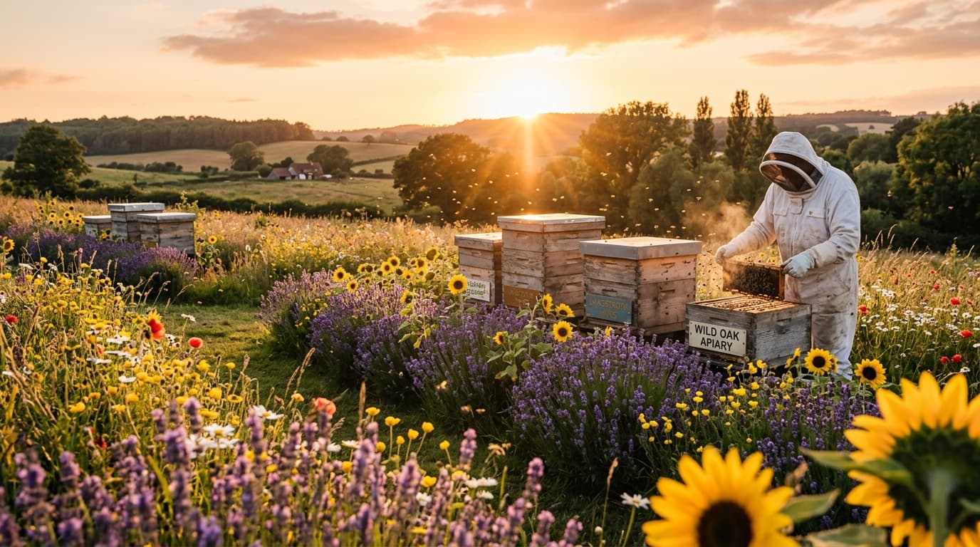 Golden hour honeybee apiary